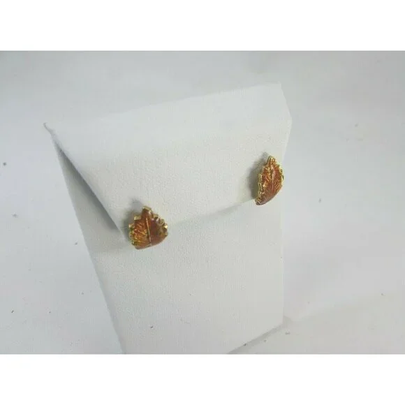 Vintage Art Co Rust Leaf Enamel Pierced Earrings Goldtone Gold Tone 51611 - Picture 2 of 5
